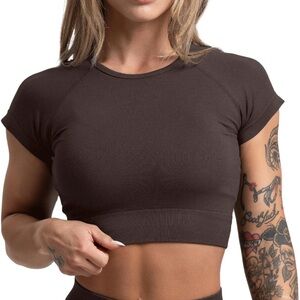 Women's Brown Seamless Crop Top - Athletic Short Sleeve size medium brand new